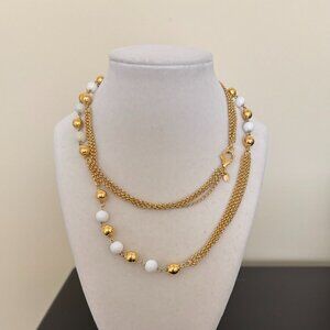 Bronze H Italy Gold Tone Chain Necklace with Faux Pearls and Gold Ball Accents